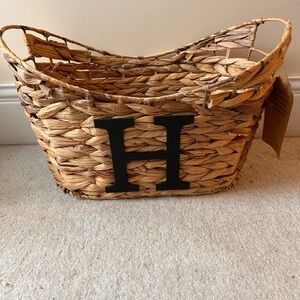 Natural Woven Basket with Black Letter Accent